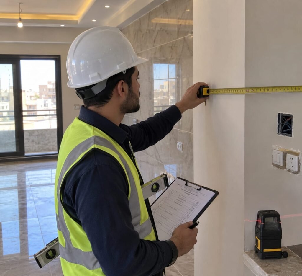 مهندس يفحص جودة التشطيبات في مبنى سكني